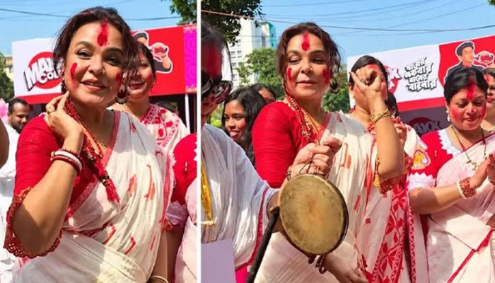 ঢাকের তালে নাচলেন শাওন, মাতলেন সিঁদুর খেলায়